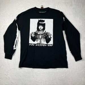 Zombie Makeout Club Shirt Mens Medium Black‎ Cotton Gothic Anime Skeleton Print